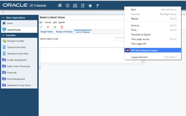 JDE Data Selection Import Tool  from Chrome web store to be run with OffiDocs Chromium online