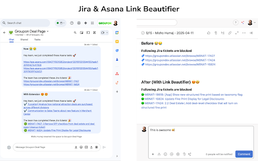 Jira and Asana Link Beautifier  from Chrome web store to be run with OffiDocs Chromium online