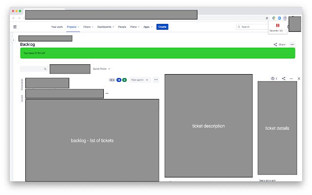 Jira backlog timer  from Chrome web store to be run with OffiDocs Chromium online