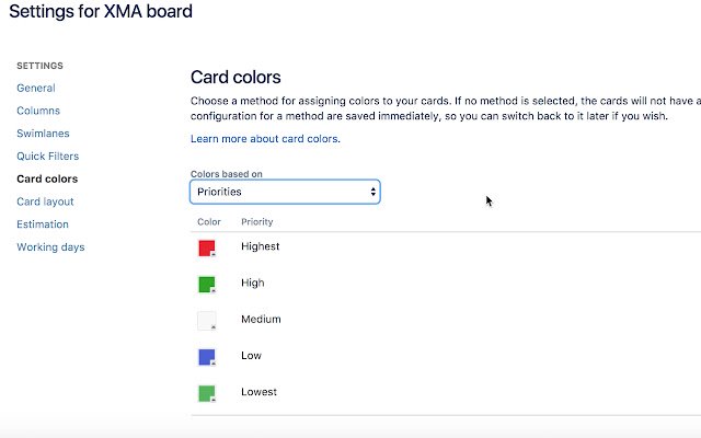 ملحق ألوان بطاقة إصدار JIRA من متجر Chrome الإلكتروني ليتم تشغيله باستخدام OffiDocs Chromium عبر الإنترنت