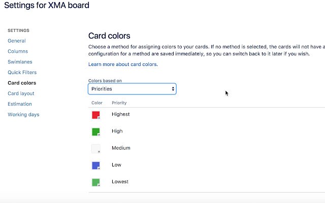 Extension ng Kulay ng Card ng Isyu ng JIRA mula sa Chrome web store na tatakbo sa OffiDocs Chromium online