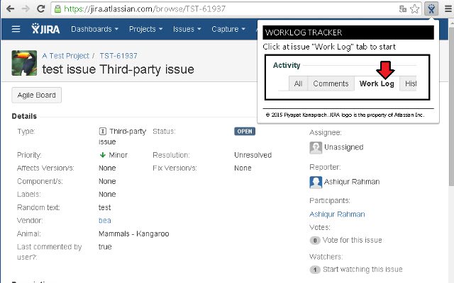 JIRA Worklog Tracker  from Chrome web store to be run with OffiDocs Chromium online