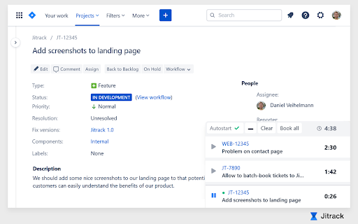 Jitrack | Time tracker for Jira®  from Chrome web store to be run with OffiDocs Chromium online