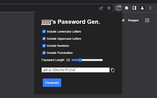 jjjjjjs Password Gen.  from Chrome web store to be run with OffiDocs Chromium online
