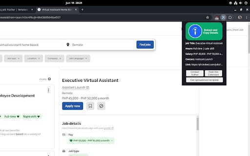 JobInfoClip (OLJ, Indeed, Upwork)  from Chrome web store to be run with OffiDocs Chromium online