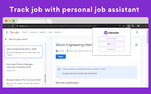 JobMate Job Application Tracker  Internship Search  from Chrome web store to be run with OffiDocs Chromium online