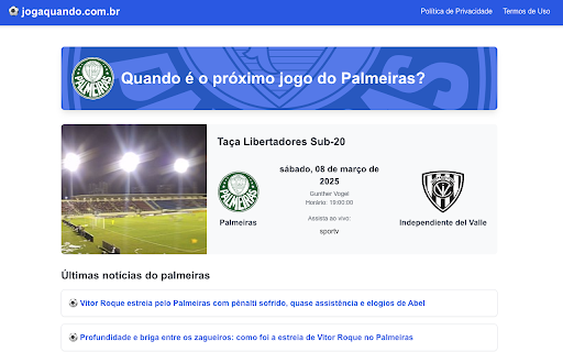 Joga Quando palmeiras  from Chrome web store to be run with OffiDocs Chromium online