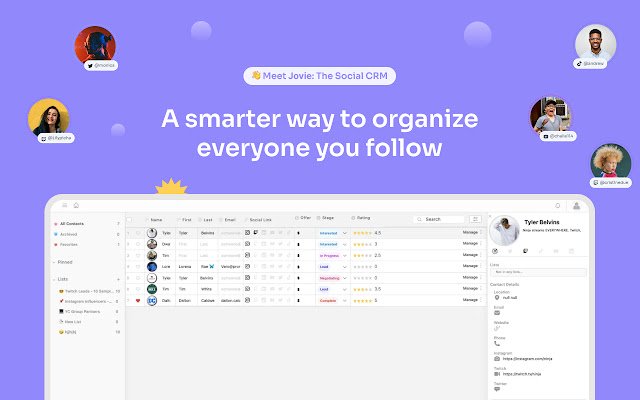Jovie: Social CRM  from Chrome web store to be run with OffiDocs Chromium online