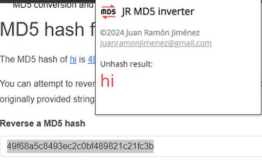 JR MD5 inverter  from Chrome web store to be run with OffiDocs Chromium online
