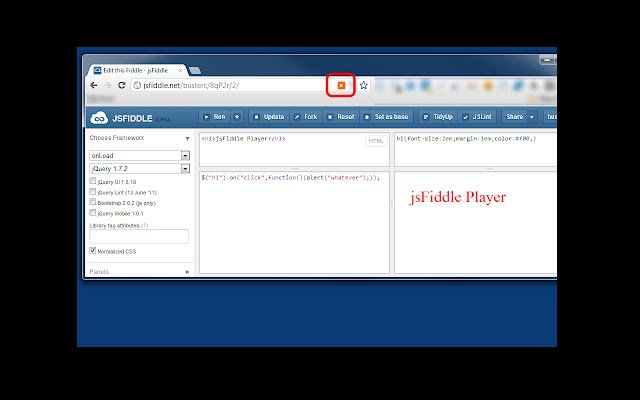 jsFiddle Player  from Chrome web store to be run with OffiDocs Chromium online
