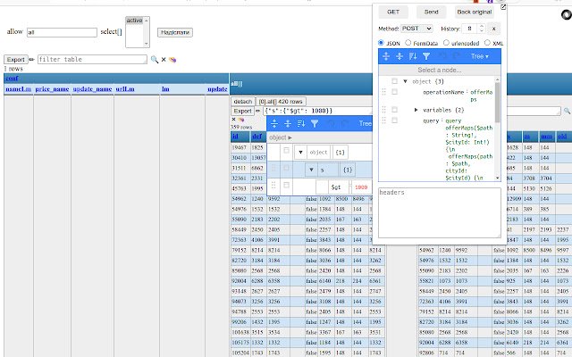 JSON> TABLE ze sklepu internetowego Chrome do uruchomienia z OffiDocs Chromium online