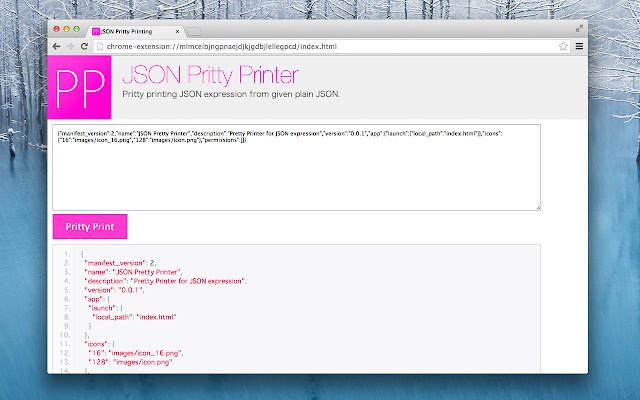 JSON Pretty Printer  from Chrome web store to be run with OffiDocs Chromium online