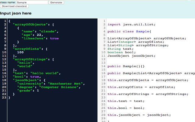 JSON to Java object  from Chrome web store to be run with OffiDocs Chromium online