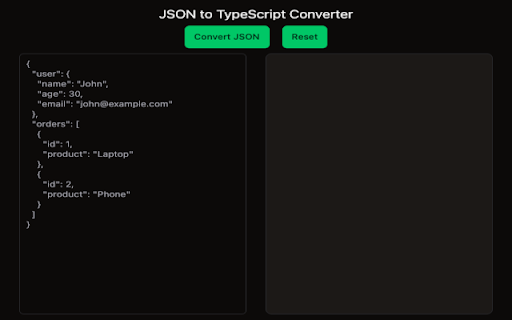 Json to TypeScript Interface  from Chrome web store to be run with OffiDocs Chromium online