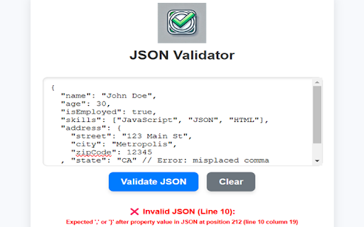 JSON Validator  from Chrome web store to be run with OffiDocs Chromium online
