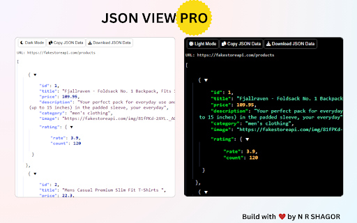 JSON View Pro  from Chrome web store to be run with OffiDocs Chromium online