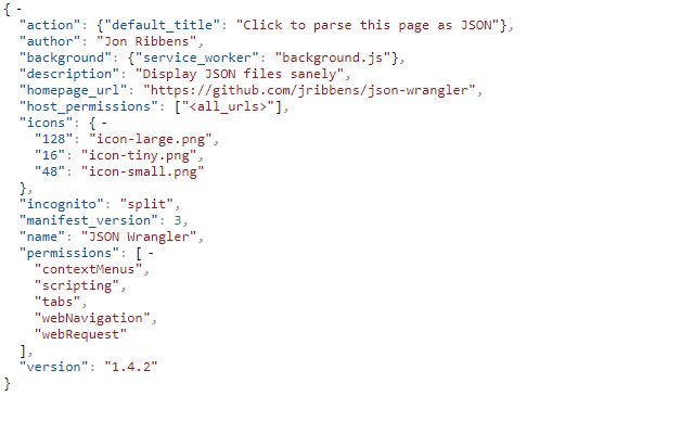 JSON Wrangler  from Chrome web store to be run with OffiDocs Chromium online
