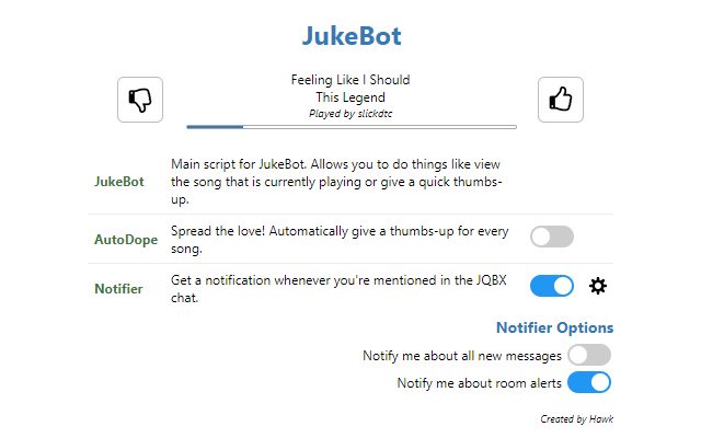 JukeBot #1 JQBX सहायक! क्रोम वेब स्टोर से ऑनलाइन ऑफीडॉक्स क्रोमियम के साथ चलाया जा सकता है