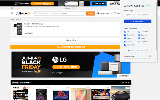Jumia Product Scraper  from Chrome web store to be run with OffiDocs Chromium online