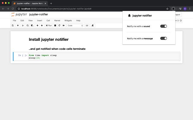 Jupyter Notifier  from Chrome web store to be run with OffiDocs Chromium online