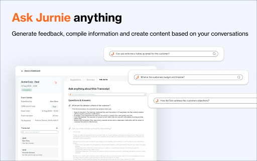 Jurnie: Transcribe calls  update your CRM  from Chrome web store to be run with OffiDocs Chromium online