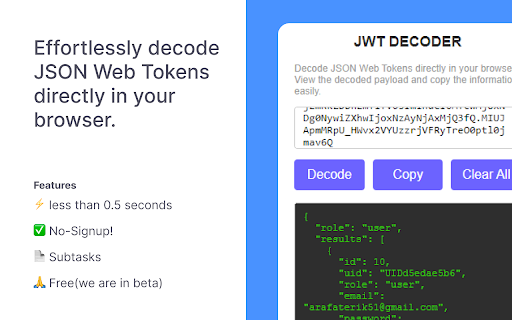 JWT Decoder  from Chrome web store to be run with OffiDocs Chromium online