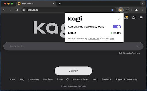 Kagi Privacy Pass  from Chrome web store to be run with OffiDocs Chromium online