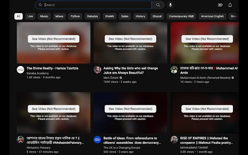 Kahf Tube: Block haram YouTube videos  from Chrome web store to be run with OffiDocs Chromium online