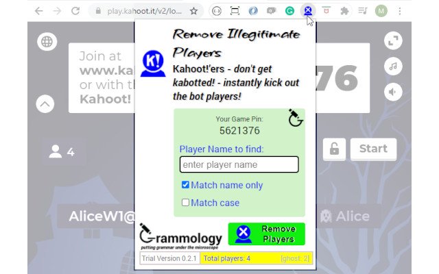 Kahoot Remove Illegitimate Players v0.2.1  from Chrome web store to be run with OffiDocs Chromium online