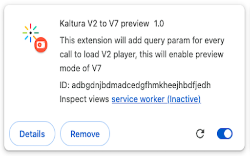 Kaltura V2 to V7 preview  from Chrome web store to be run with OffiDocs Chromium online