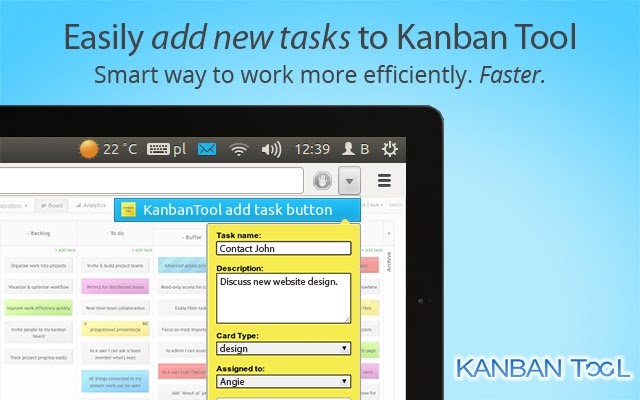 KanbanTool הוסף לחצן משימה מחנות האינטרנט של Chrome להפעלה עם OffiDocs Chromium באינטרנט