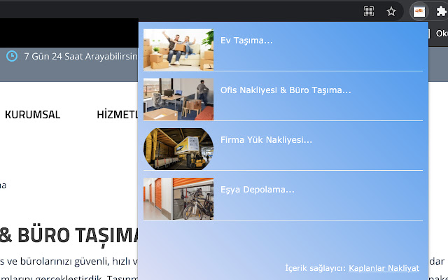 Kaplanlar Nakliyat từ cửa hàng Chrome trực tuyến sẽ được chạy với OffiDocs Chromium trực tuyến