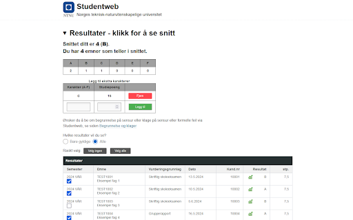 Karaktersnitt for Studentweb from Chrome web store to be run with OffiDocs Chromium online Karaktersnitt for Studentweb from Chrome web store to be run with OffiDocs Chromium online