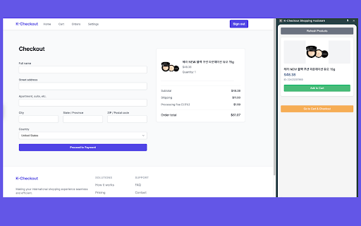 K Checkout Shopping Assistant from Chrome web store to be run with OffiDocs Chromium online K Checkout Shopping Assistant from Chrome web store to be run with OffiDocs Chromium online