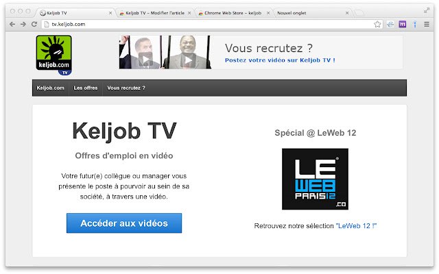 Chrome ウェブストアの Keljob TV を OffiDocs Chromium オンラインで実行