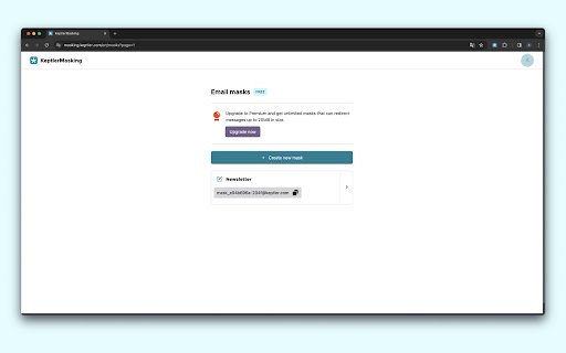 Keptler Email Masking  from Chrome web store to be run with OffiDocs Chromium online