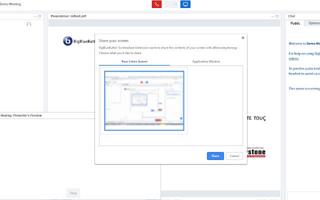 Keyschool BBB Screenshare Extension  from Chrome web store to be run with OffiDocs Chromium online