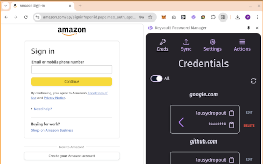 Keyvault Password Manager  from Chrome web store to be run with OffiDocs Chromium online