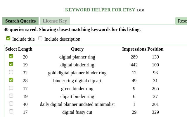 Keyword Helper For Etsy  from Chrome web store to be run with OffiDocs Chromium online
