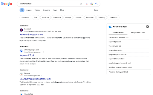 Keyword Hub  from Chrome web store to be run with OffiDocs Chromium online