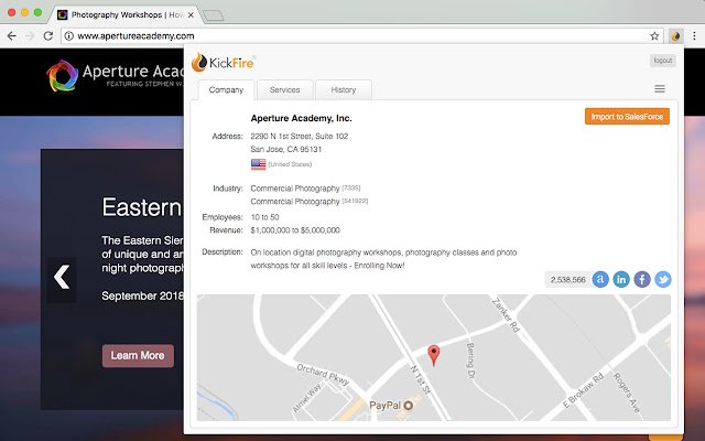 KickFire Prospector Gratis prospectietool uit de Chrome-webwinkel, te gebruiken met OffiDocs Chromium online