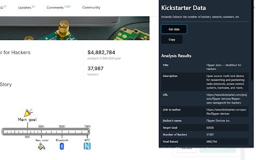 Kickstarter Analyzer  from Chrome web store to be run with OffiDocs Chromium online