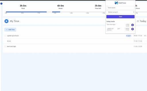 Kicktimer.com time tracker  from Chrome web store to be run with OffiDocs Chromium online