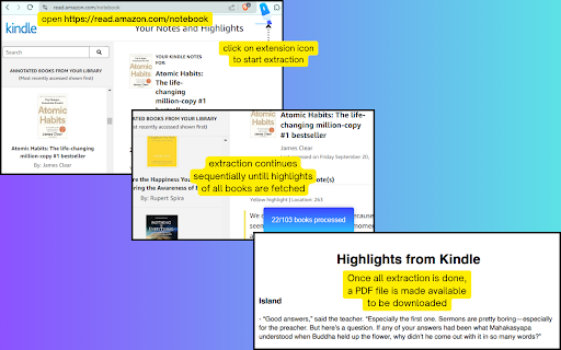 Kindle Highlights Extractor  from Chrome web store to be run with OffiDocs Chromium online
