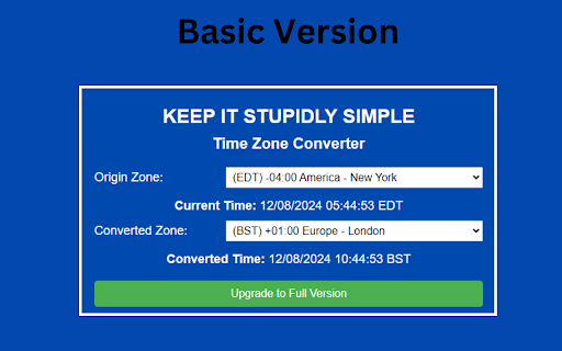 KISS Time Zone Converter  from Chrome web store to be run with OffiDocs Chromium online