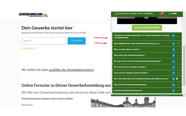 Kleingewerbe anmelden Online ( Ausfüllhilfe ) de Chrome web store para ejecutarse con OffiDocs Chromium online