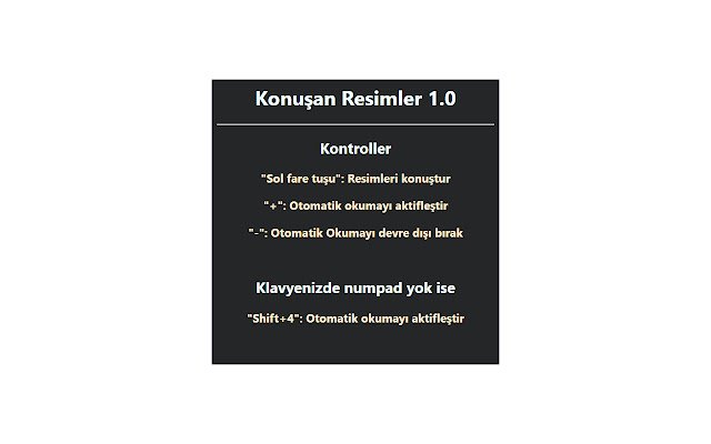 Konuşan Resimler từ cửa hàng Chrome trực tuyến sẽ chạy với OffiDocs Chrome trực tuyến