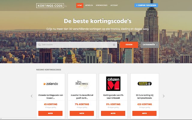 Kortings Code.EU Zoekhulp من متجر Chrome الإلكتروني ليتم تشغيله باستخدام OffiDocs Chromium عبر الإنترنت
