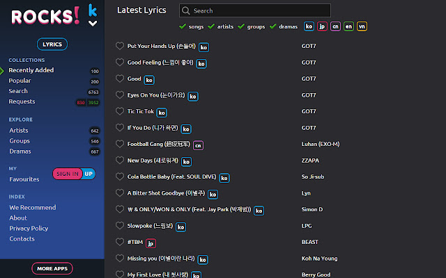 K pop Rocks  from Chrome web store to be run with OffiDocs Chromium online