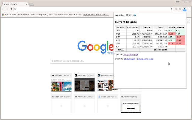 Kraken Ticker de Chrome web store se ejecutará con OffiDocs Chromium en línea